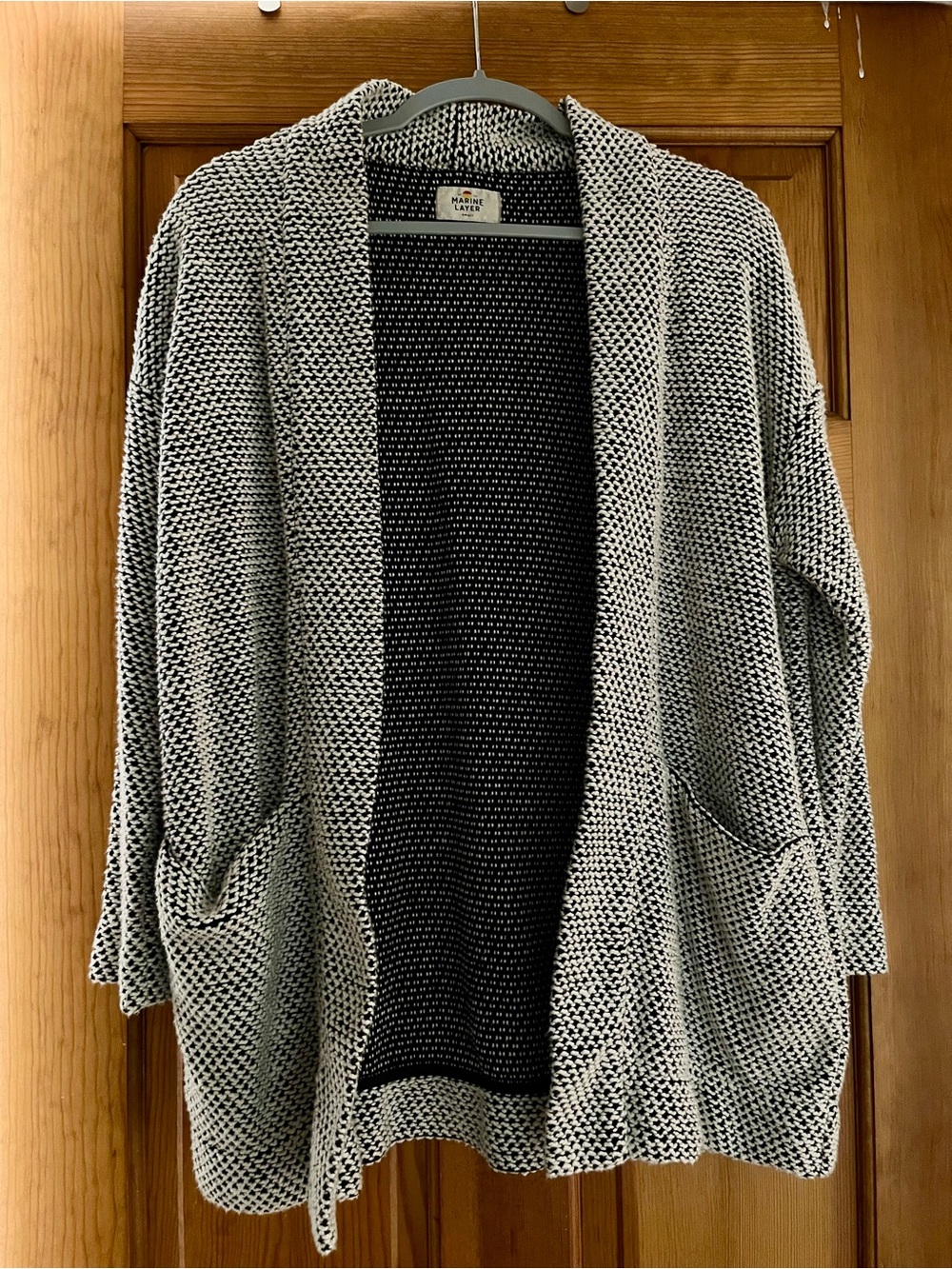 Marine Layer Black & White Marled Open-Front Cardigan